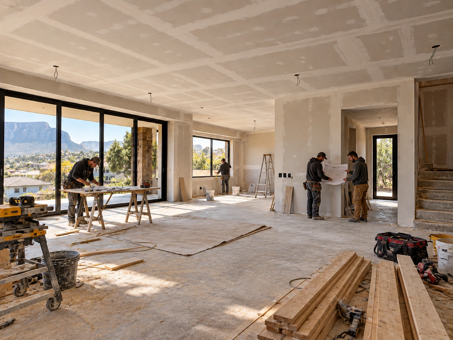 Builders starting work in the same room