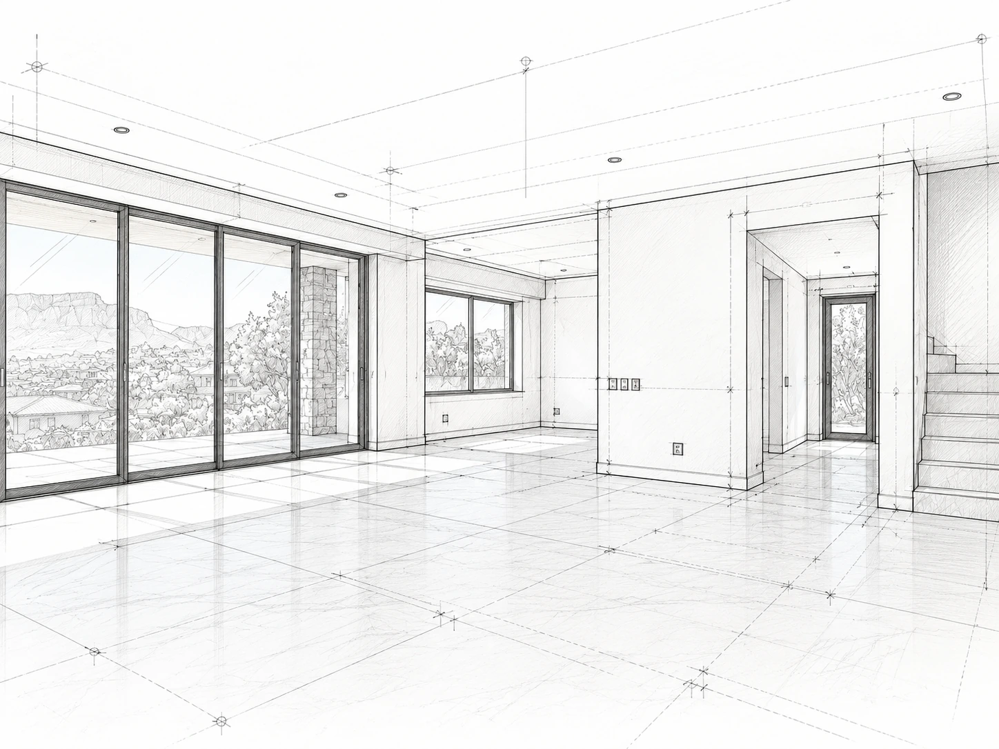 Architectural drawing of the same room